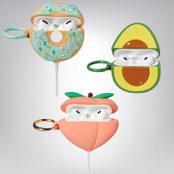 Heyday Silicone Earbud Case Cover | Donut, Avocado, Peach | Protective Holder - Picture 2 of 5